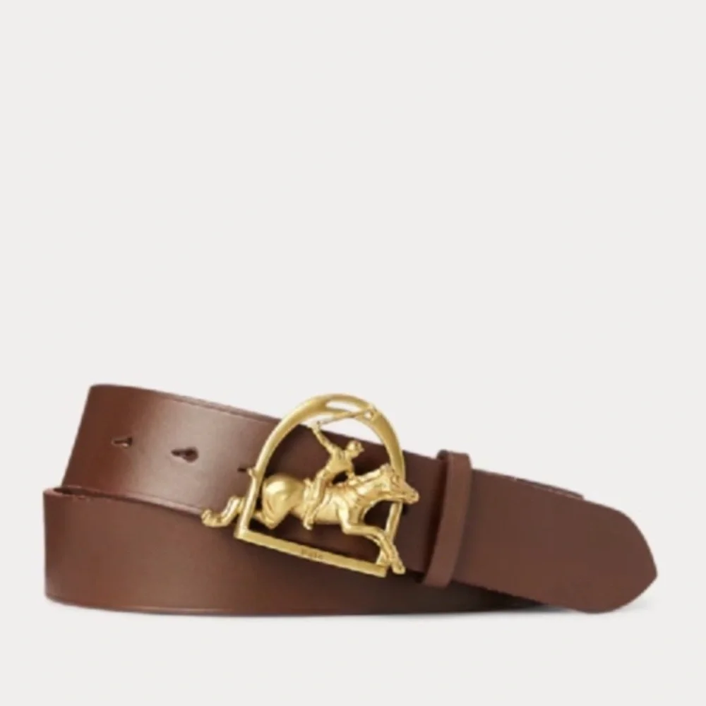 POLO RALPH LAUREN Equestrian Brown Leather Brass Buckle Belt - Picture 1 of 12
